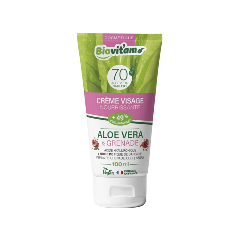 Crème visage Aloé Véra & Grenade 100ml et 80% bio - Biovitam